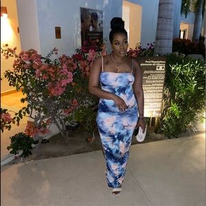 Blue and peach Tie-dye dress